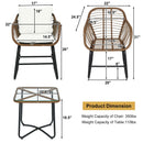 3 Pieces Patio Rattan Bistro Set Cushioned Chair Glass Table Deck-White