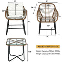 3 Pieces Patio Rattan Bistro Set Cushioned Chair Glass Table Deck by LJGDeals