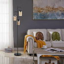 Retro Floor Lamp with 3-Head Hanging Amber Glass Shade by LJGDeals