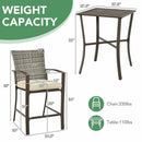 3 Pieces Rattan Bar Furniture Set with Slat Table and 2 Cushioned Stools by LJGDeals