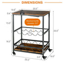Kitchen Bar Cart Serving Trolley on Wheels with Wine Rack Glass Holder-Rustic Brown by LJGDeals