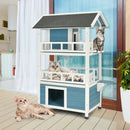 2-Story Outdoor Wooden Catio Cat House Shelter with Enclosure by LJGDeals