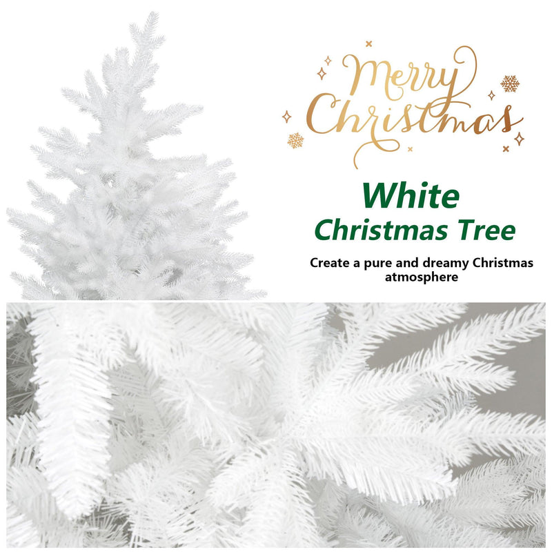 6.9' White Artificial Christmas Pine Tree Xmas Tree with 1150 Branch Tips Metal Stand