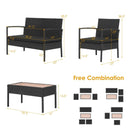 4 Pieces Patio Rattan Cushioned Furniture Set with Wooden Tabletop by LJGDeals