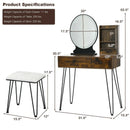 Vanity Table Set with Lighted Mirror and Cushion Stool-Brown by DirectDeals