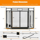 3-Panel Folding Wrought Iron Fireplace Screen with Doors and 4 Pieces Tools Set-Black by LJGDeals