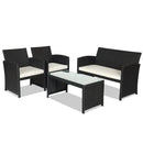 4 Pieces Rattan Patio Furniture Set with Weather Resistant Cushions and Tempered Glass Tabletop by LJGDeals