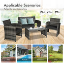 4 Pieces Patio Rattan Furniture Set with Glass Table and Loveseat-Gray by LJGDeals