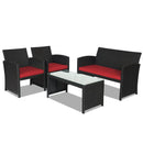 4 Pieces Rattan Patio Furniture Set with Weather Resistant Cushions and Tempered Glass Tabletop by LJGDeals