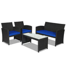 4 Pieces Rattan Patio Furniture Set with Weather Resistant Cushions and Tempered Glass Tabletop by LJGDeals