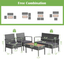 4 Pieces Rattan Patio Conversation Furniture Set with Acacia Wood Tabletop by LJGDeals