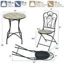 3 Pieces Patio Bistro Mosaic Design Set with Folding Chairs and Round Table by LJGDeals