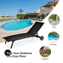 6-Poisition Adjustable Outdoor Chaise Recliner with Wheels-Black
