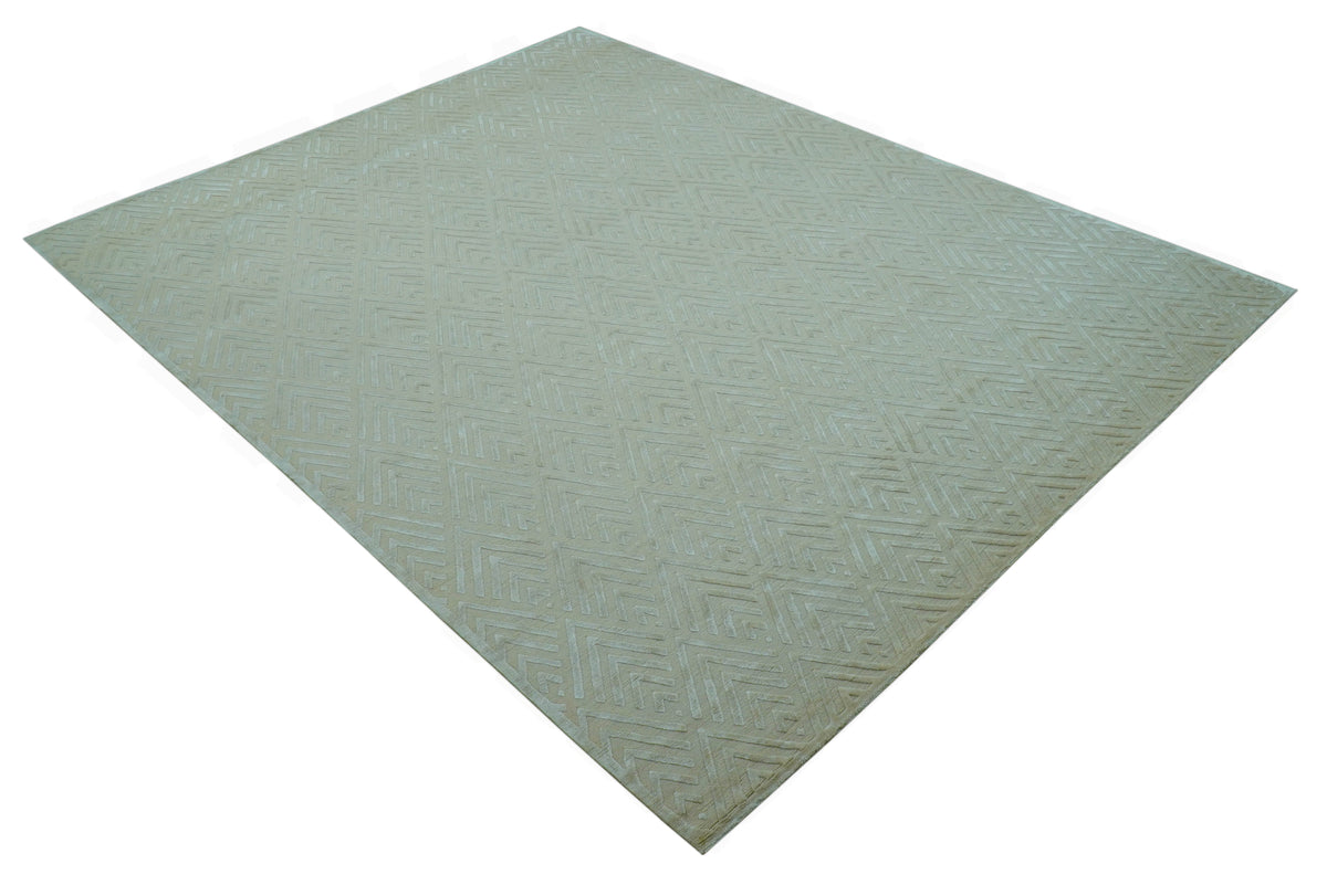 Bamboo Silk Hand Knotted Area Rug 9x12 - Ivory Beige Geometric, photo 11 of 11