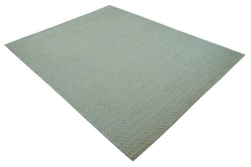 Bamboo Silk Hand Knotted Area Rug 9x12 - Ivory Beige Geometric, photo 11 of 11