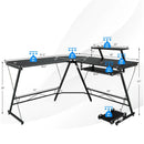 L Shaped Computer Desk Home Office Workstation with Movable Monitor Stand-Black by DirectDeals