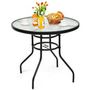 32 Inch Patio Tempered Glass Steel Frame Round Table with Convenient Umbrella Hole by LJGDeals