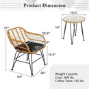 3 Pieces Rattan Furniture Set with Cushioned Chair Table by LJGDeals
