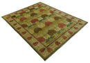 Art and Craft Design Olive Green And Brown Hand Knotted 8x10 Wool Area Rug