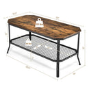 2-Tier Industrial Coffee Table with Open Mesh Storage Shelf for Living Room-Rustic Brown by LJGDeals