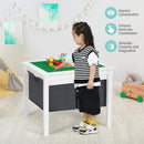2-in-1 Kids Double-sided Activity Building Block Table with Drawers-White by LJGDeals