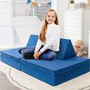 4-Piece Convertible Kids Couch Set with 2 Folding Mats-Blue