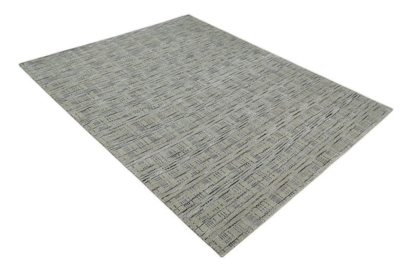Checkered 8x10 Hand Made Gray, Black and Silver Scandinavian Blended Wool Flatwoven Area Rug | KE37