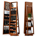360° Rotatable 2-in-1 Lockable Jewelry Cabinet with Full-Length Mirror-Brown