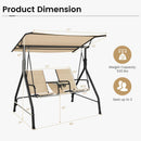 2-Seat Outdoor Cushioned Porch Swing with Adjustable Canopy and Tempered Glass Table-Beige by DirectDeals