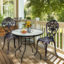 32 Inch Patio Tempered Glass Steel Frame Round Table with Convenient Umbrella Hole by LJGDeals