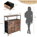 2-Tier Storage Chest with Wooden Top and 6 Fabric Drawers-Rustic Brown by LJGDeals