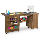 Folding Sewing Table Shelves Storage Cabinet Craft Cart with Wheels by LJGDeals