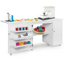 Folding Sewing Table Shelves Storage Cabinet Craft Cart with Wheels by LJGDeals