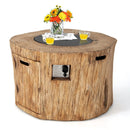 40 Inch Round Propane Gas Fire Pit Table Wood-Like Surface with Laval Rock PVC Cover by LJGDeals