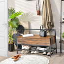 Industrial Shoe Bench with Storage Space and Metal Handrail-Rustic Brown by LJGDeals