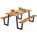 Patented 70 Inch Dining Table Set with Seats and Umbrella Hole by LJGDeals