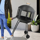 28 Inch Portable Fire Pit on Wheels with Log Grate-Black by LJGDeals