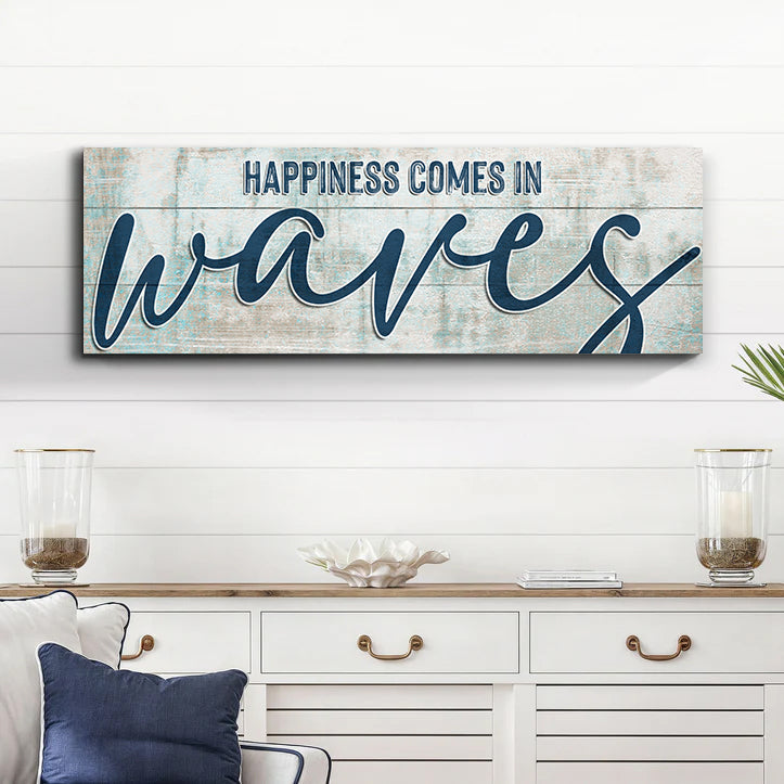 Happiness Comes In Waves Beach Sign, photo 2 of 8