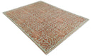 Hand knotted 9.4x12 Rust and Aqua Floral Tree wool Area Rug by The Rug Decor