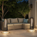 2 Piece Solar Powered Lantern Wicker Solar Patio Lamp Black by JHY DESIGN