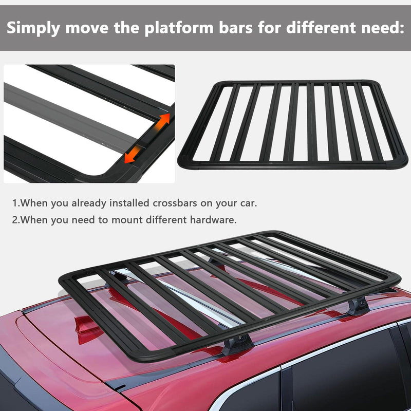 67"x52" Universal Aluminum Automotive Roof Deck Roof Cargo Carrier Flat Roof Luggage Rack