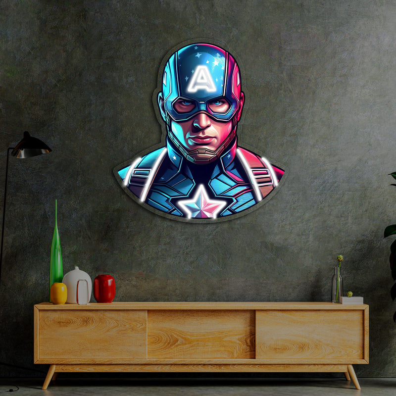 UV Printed Captain America Neon Sign,Neon Wall Art,Neon Light Sign, Custom Neon Sign,UV Print Neon Sign,Acrylic Neon