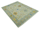 Beige and Blue Hand Knotted 8x10 Traditional Floral wool area rug by The Rug Decor