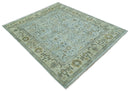 Blue and Beige Hand Knotted Traditional Oriental Oushak 8x10 wool area Rug by The Rug Decor