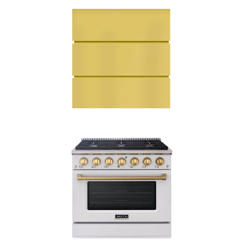Akicon 36" Stainless Steel Range Hood with 600 CFM Insert & 6-Burner Gas Range Combo – Powerful Ventilation, Convection Oven, Multiple Finishes