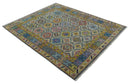 Hand Knotted Beige, Gray and Mustard Oriental 8x10 Wool Area Rug by The Rug Decor