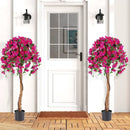 Set of 2 4.5 Feet Artificial Azalea Tree with Cement Pot-Red by LJGDeals