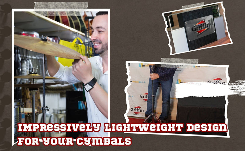 4 PACK - Straight Cymbal Stand Set by GRIFFIN | Double Braced Legs, Slip-Proof Gear Holder & Light-Duty for Mobile Drummers | Percussion Chrome Drum Hardware Kit for Mounting Crash & Splash Cymbals