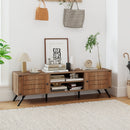 2-Door TV Stand for TVs up to 65 Inch with Open Shelves-Oak