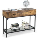 2 Drawers Industrial Console Table with Steel Frame for Small Space-Rustic Brown by LJGDeals